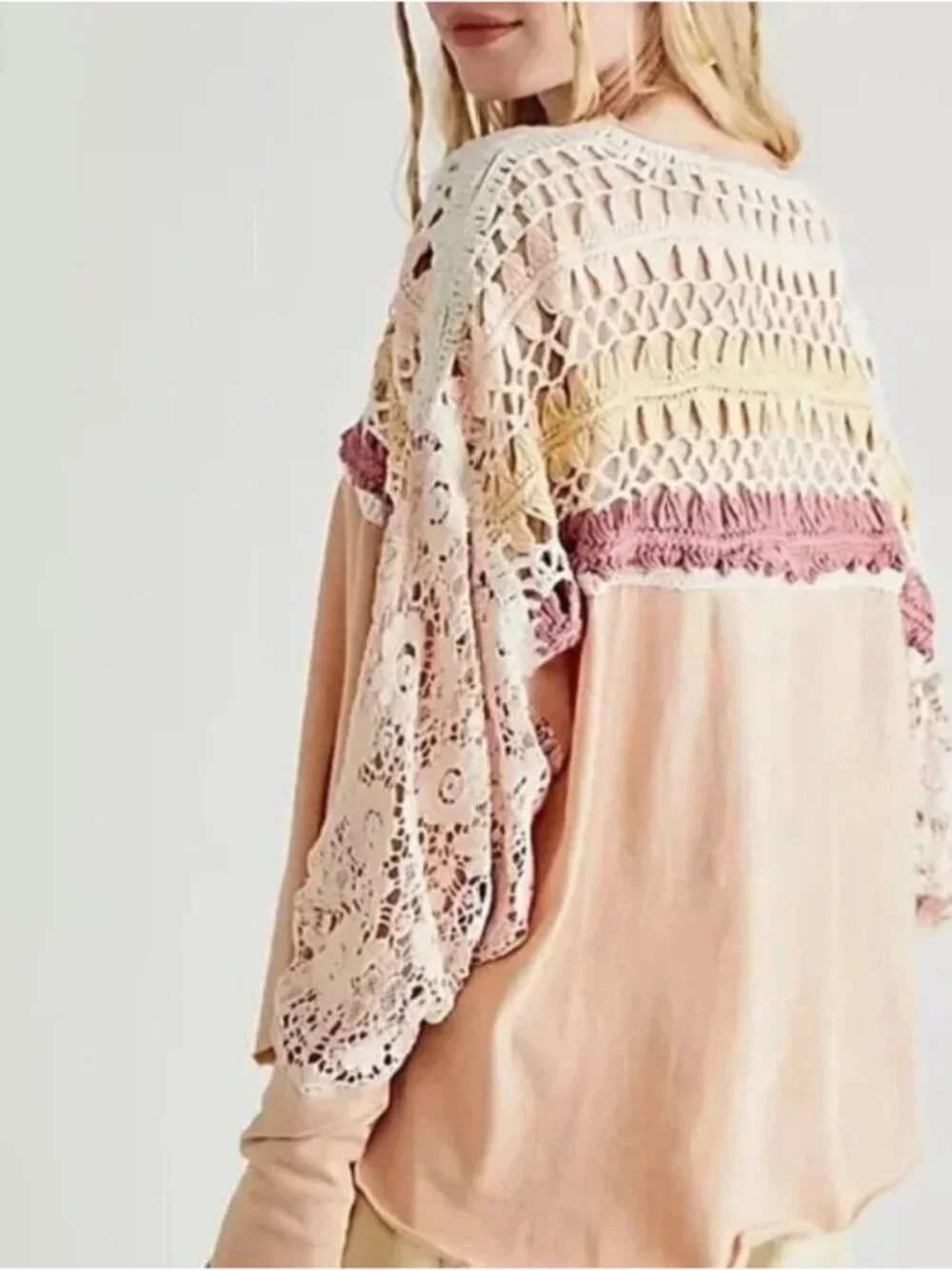 Free People High Hopes Crochet Top in Brown Sugar Combo Size XS Oversized